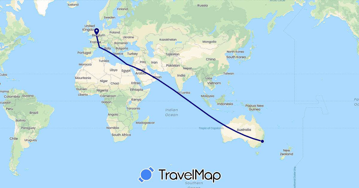 TravelMap itinerary: driving in Australia, Egypt, France (Africa, Europe, Oceania)